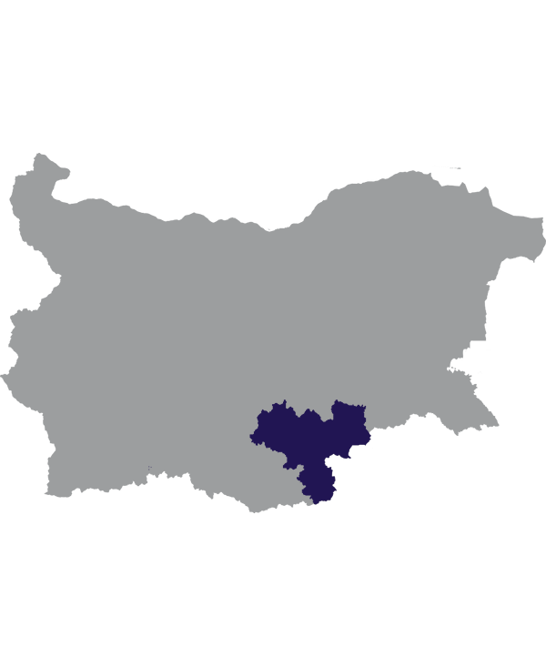 Landkaart Bulgarije grijs met oblast Chaskovo donkerblauw op transparante achtergrond - 600 * 733 pixels